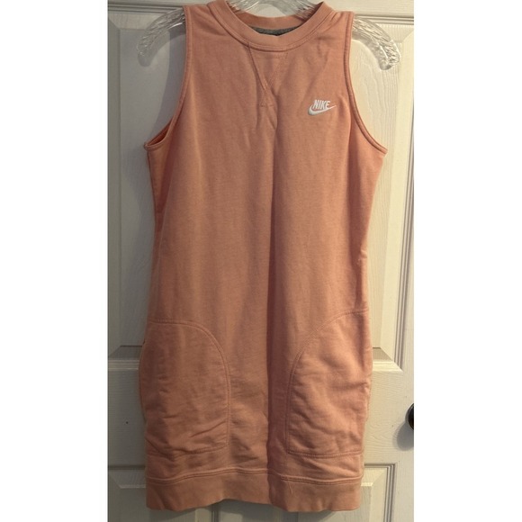 Nike Women's Swoosh Logo Sweat Dress Shirt Sleeveless Tennis‎ Size S Pink - Picture 1 of 7